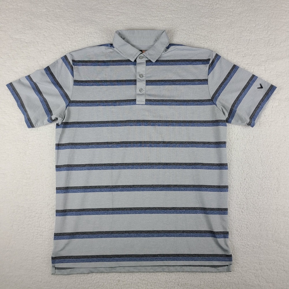 Callaway‎ Polo Shirt Mens Large Blue Black Gray Opti Dri Performance Golf